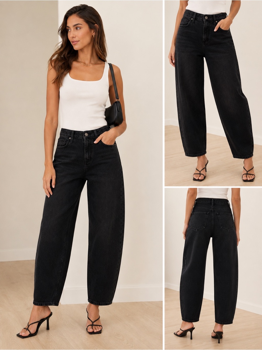 Brass Plum Barrel Jeans Black Wash Mid Rise Denim Pants Wide Leg size 26